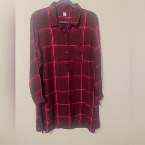Old Navy Burgundy Plaid Shirt with Gold Thread Accents
